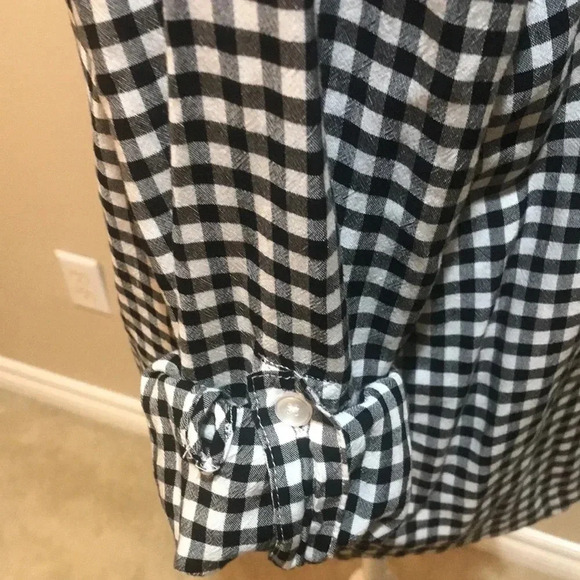 Jones New York Black and White Checked Gingham Button Down Shirt Tie Waist-M - Picture 9 of 11